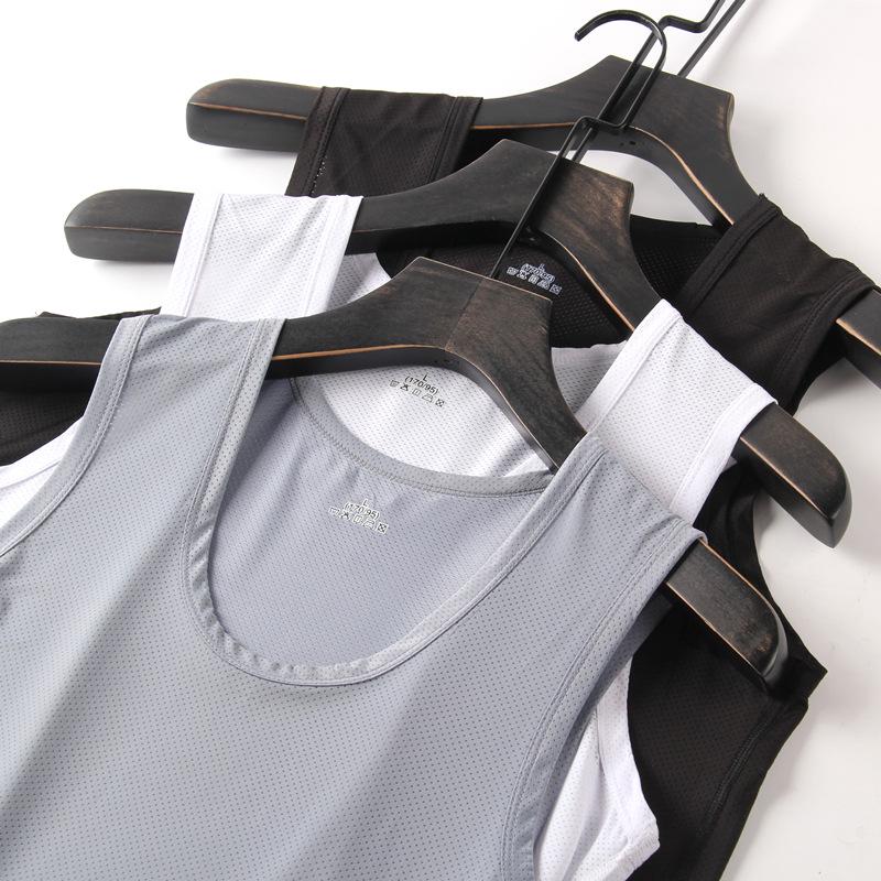 Men's Quick-Dry Ice Silk Mesh Tank Top: Trendy Loose Fit, Sleeveless, Plus Size Fitness Vest.