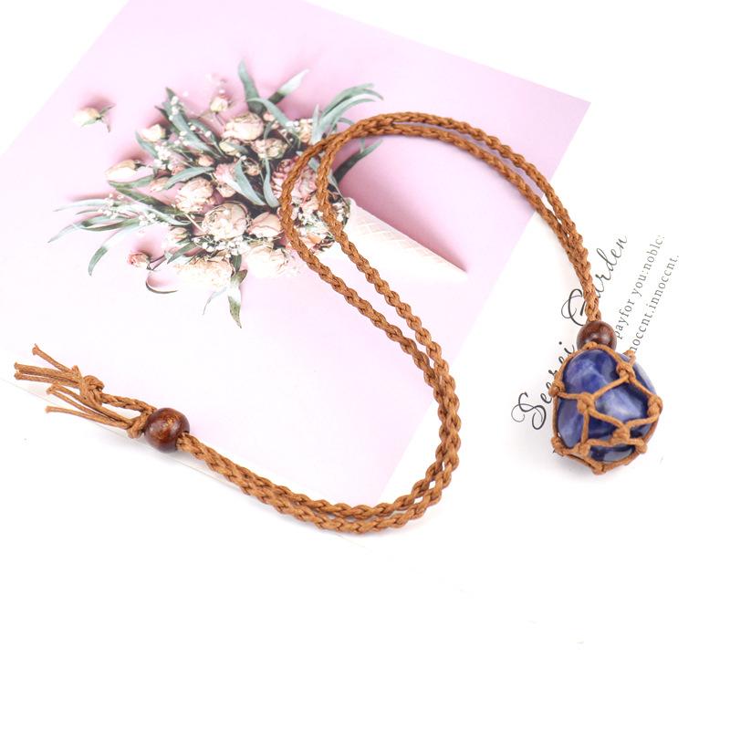 Natural Stone Crystal Rough Stone Mesh Pocket Hand-Woven Necklace Pendant, Adjustable N558