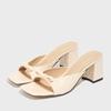 Women's square head three-dimensional bow decorative thick heel sandals women's shoes elegant gorgeous apricot high heels