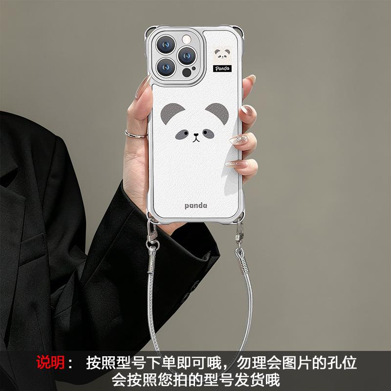 Panda bracket for iphone17promax iPhone case 15 Four-corner lanyard 16 Silicone 14 Crossbody 13