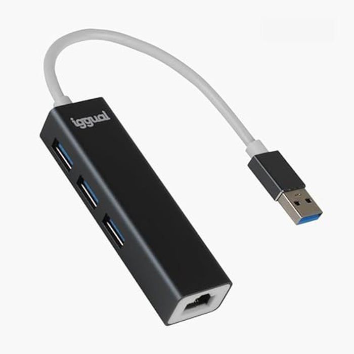 Hub USB - IGGUAL - 3 ports USB 3.0 + 1 port RJ45 Gigabit - 5 Gbit/s - 1000 Mbps - 4 ports