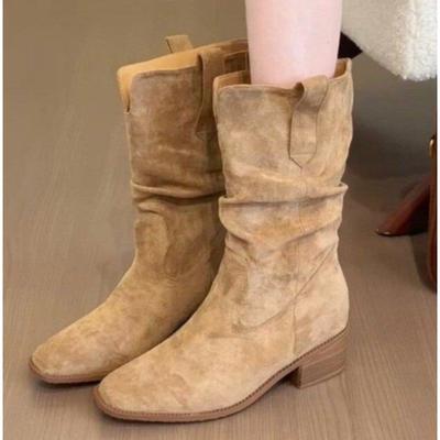 Nuovo Stile Stivali da Cavaliere Donna Scarpe Donna Stivaletti Punta Tacco Spesso Marca di Alta Qualità Stivali da Donna