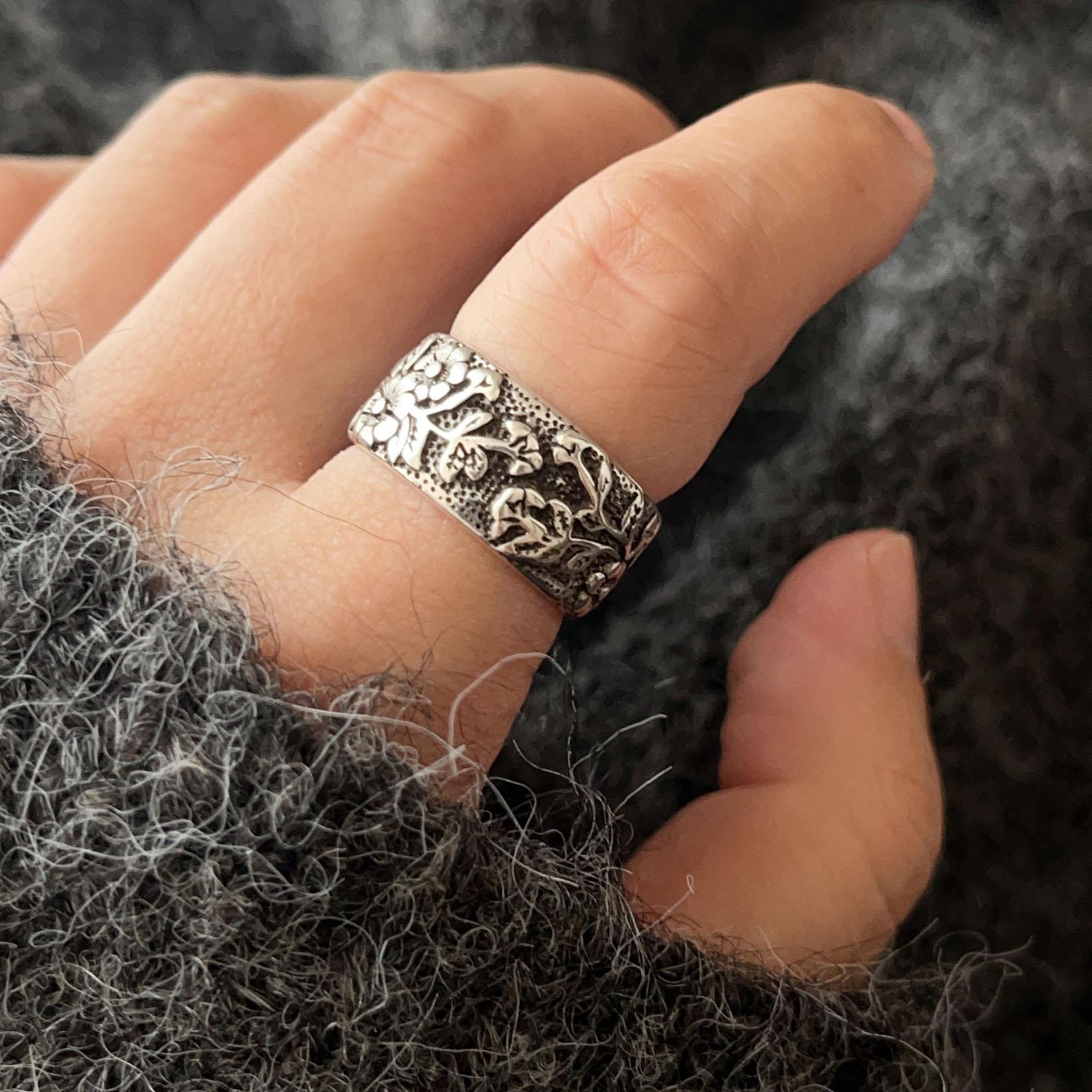 

925 Sterling Silver Rings For Women Geometric Fine Jewelry Finger Adjustable Simple Retro Floewer Ring For Party Birthday Gift resizable
