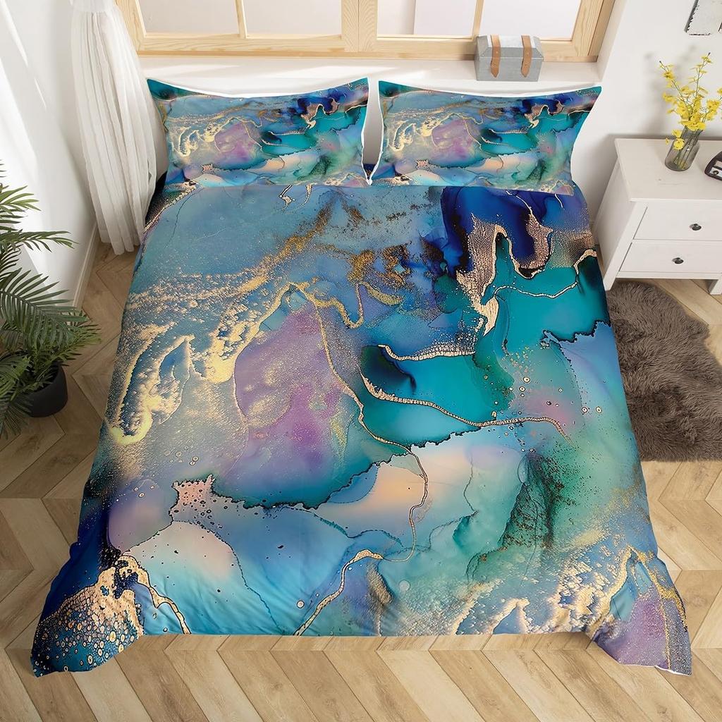Green Marble Duvet Cover Twin King Marbling Texture Bedding Set Foil Print Glitter Comforter Cover Modern Abstract Art Bed Cover