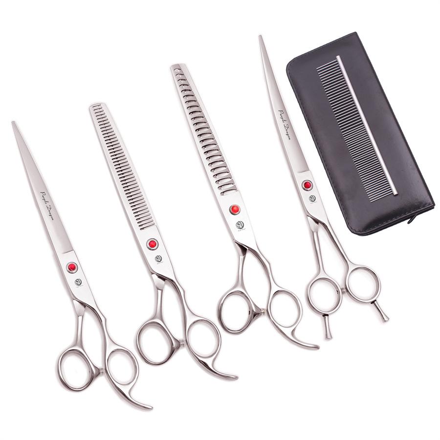 Purple Dragon 8-inch Pet Grooming Scissors Set: Straight, Flat, Fish Bone, Double Tail, Curved Scissors for Golden Retriever Grooming. Z3005 (Double Tail)