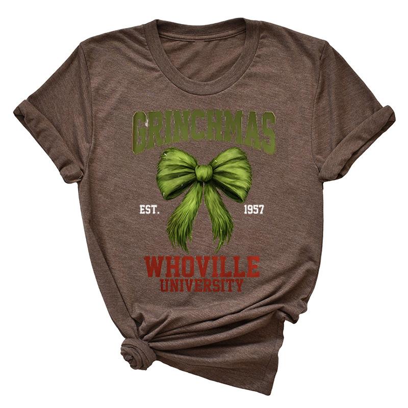 Weihnachten Bedrucktes Reines Baumwoll Kurzarm Damen Freizeit Trendiges T-Shirt Pullover Weihnachten Mode Oberteil T-Shirts Damen