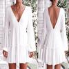2026 Spring/Summer Sexy European & American Women's Deep V-Neck Long Lantern Sleeve Solid Color Dress