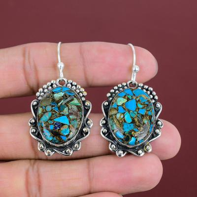Copper Chrysocolla Gemstone Earring Handmade Jewelry 925 Sterling Silver Earring Drop Earrings Copper Chrysocolla Jewelry Anniversary Gifts
