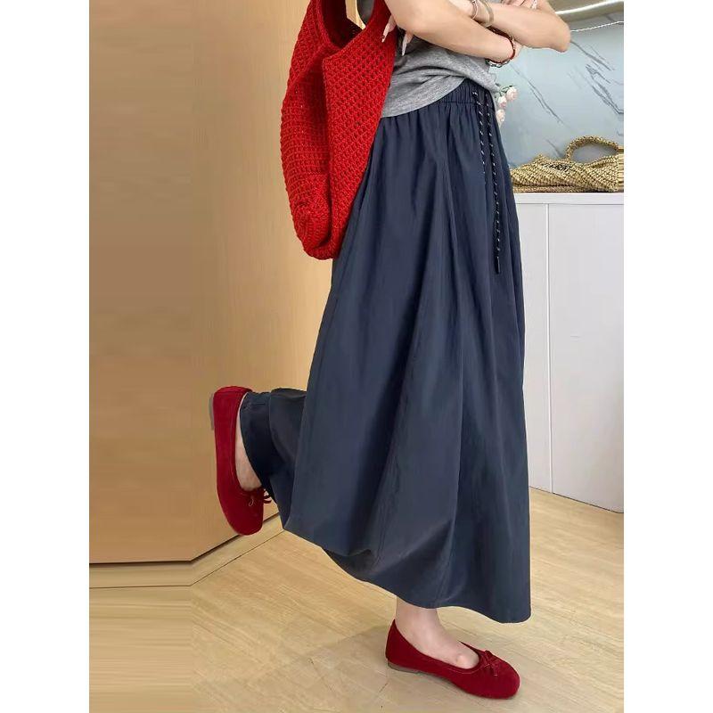 Retro Artsy plus Size Lace up Pocket Quick-Drying High Waist A- line Pumpkin Skirt Balloon Skirt Yamamoto Parka Skirt for Women