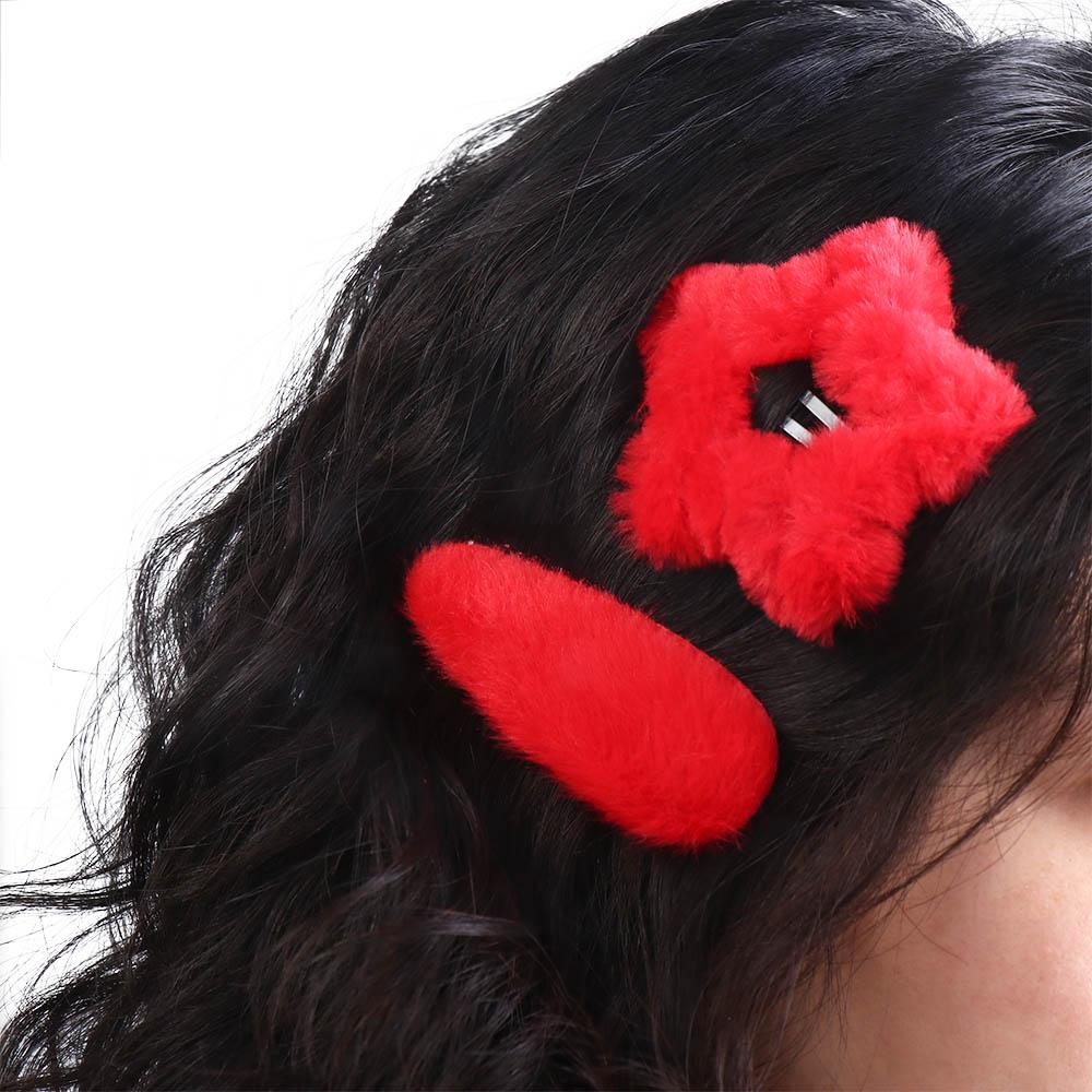 1pair Barrettes New Year Hairpins Waterdrop Star Duckbill Clips Sweet Plush Star Hair Clips Party