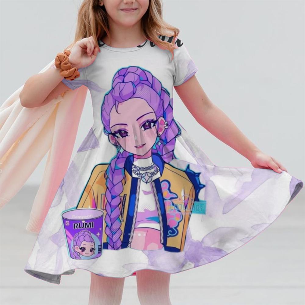 

Летние платья принцессы для девочек KPop Охотники на демонов Huntrix Вечеринка День рождения Детский костюм Платье в горошек 110