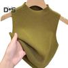 Women Knitted Vest Tops Slim Fit Half-High Collar Sleeveless Top Solid Color Stretchy Knit Blouse Daily Wear