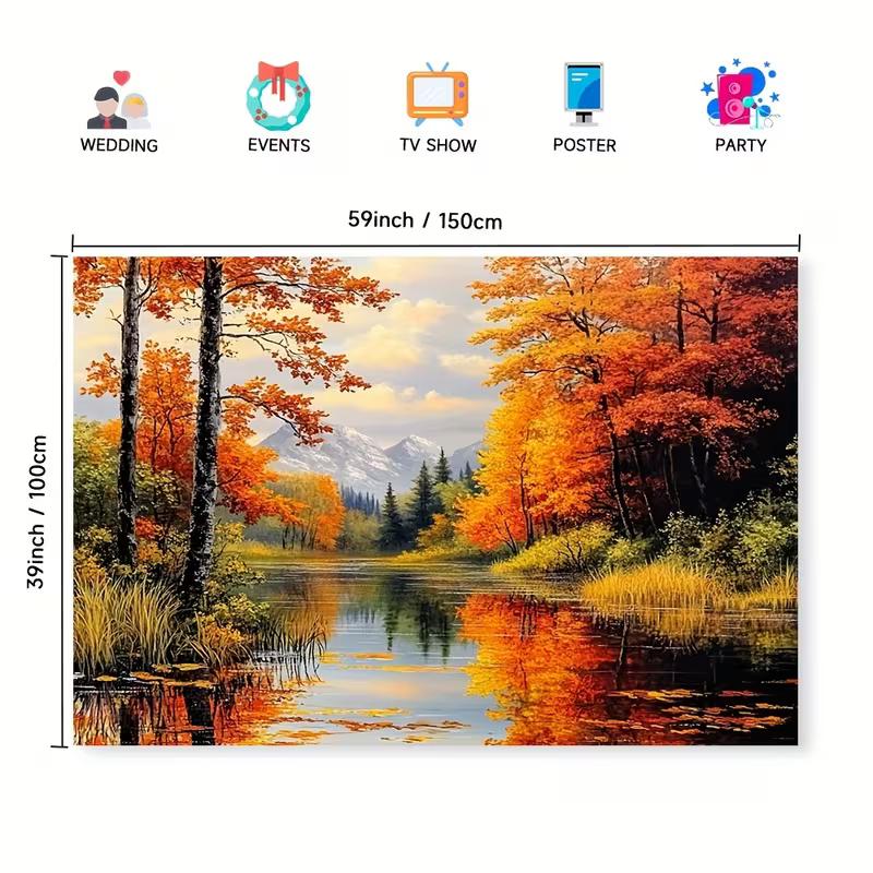 2D Painterly Autumn Lake Reflection Photography Background