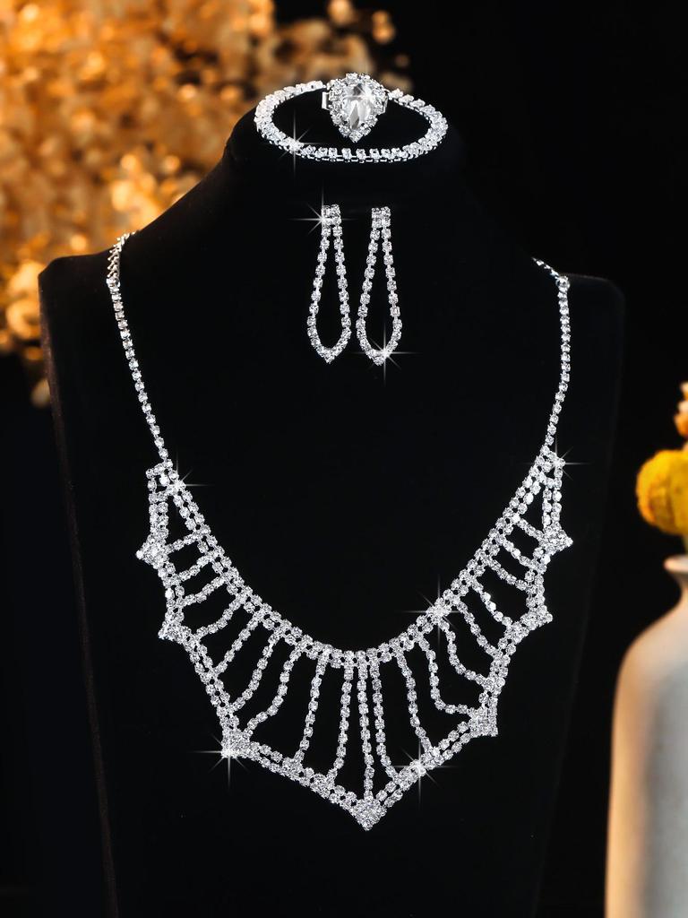 European Style Diamond-Inlaid Evening Necklace & Jewelry Set for Brides