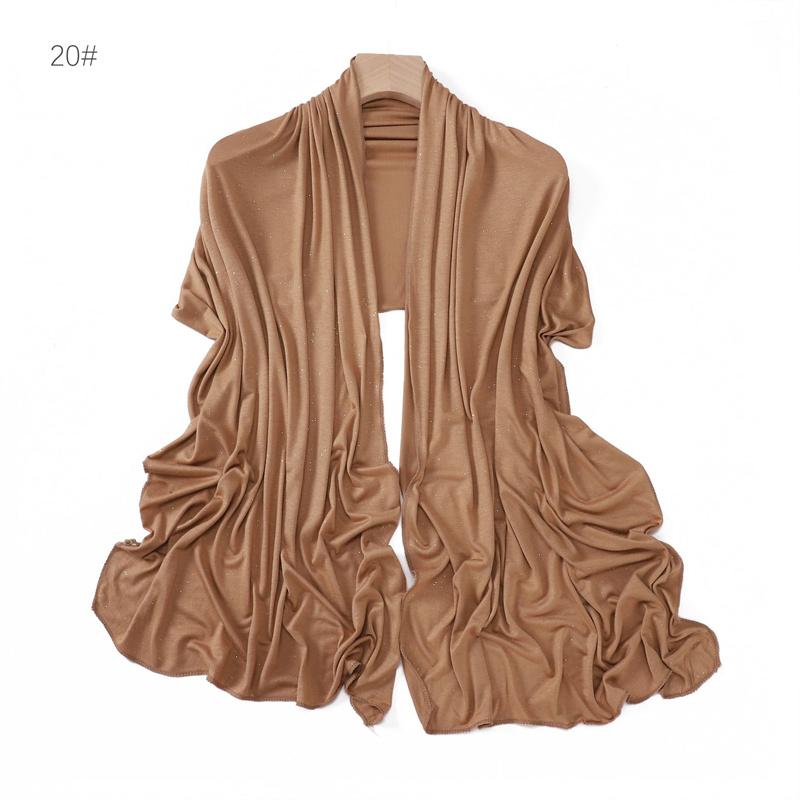 Plain Glitter Shimmer Modal Jersey Hijab Shawl Winter Elastic Muslim Ramadan Scarf Maxi Wrap Snood Stole Foulards Sjaal 175*55Cm
