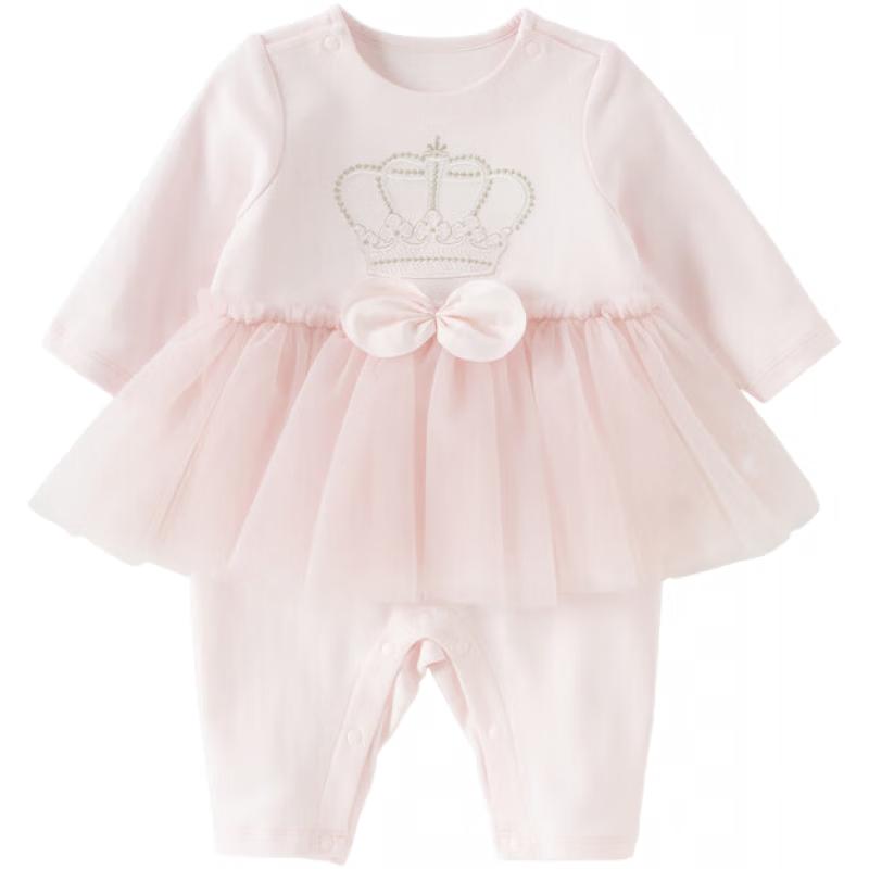 DAVE&BELLA Newborn Girls Faux Two-Piece Mesh Knit Romper 80