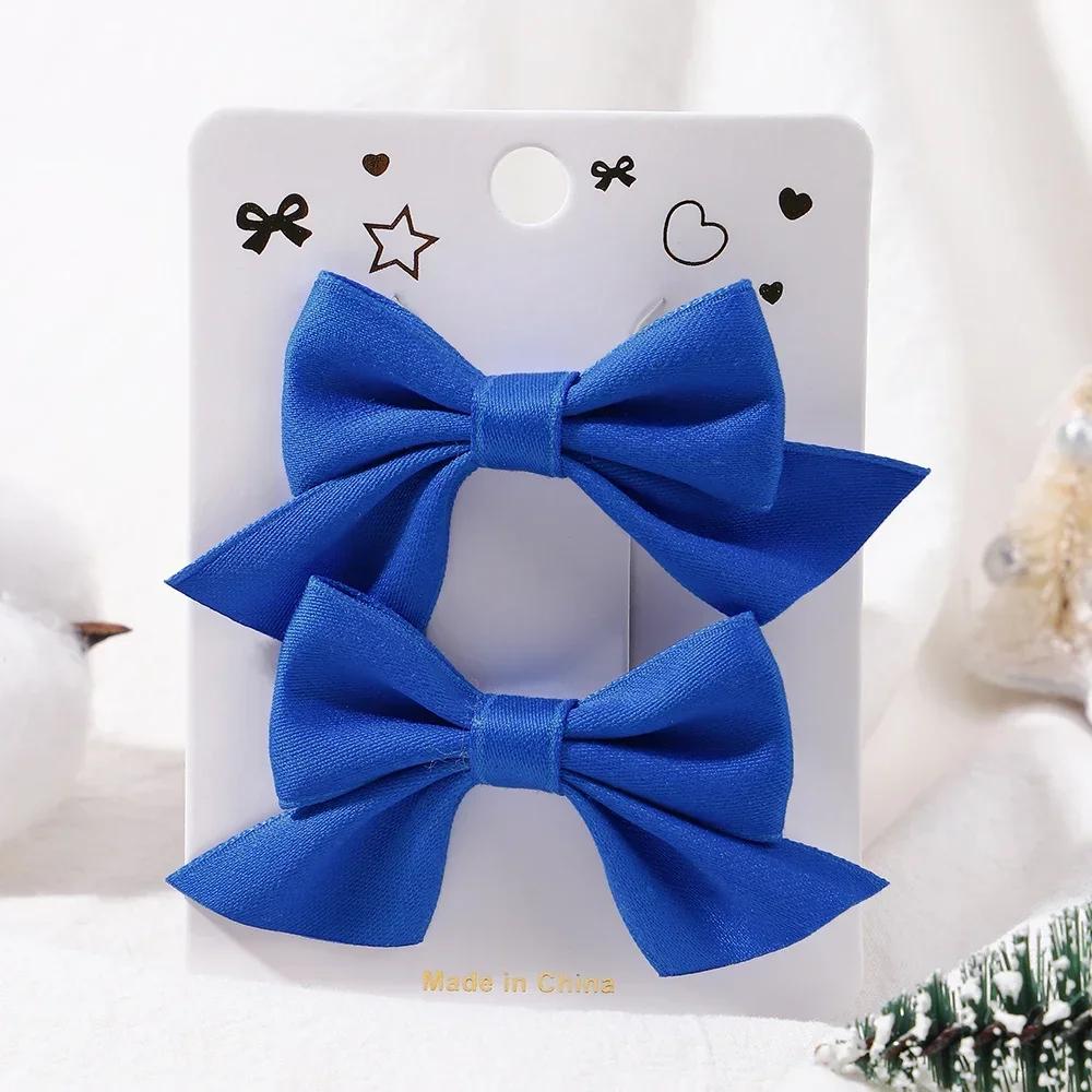 2Pcs/Set Solid Color Nylon Kids Bows Hair Clips for Baby Girls Handmade Bowknot Hairpin Barrettes Photograph Hair Accessories