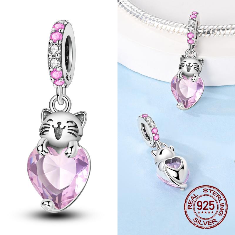 Copper Charms Cute Black Cat Shiny Star Moon Beads Pendants For Original Bracelet Fine Jewelry For Women Gifts Diy