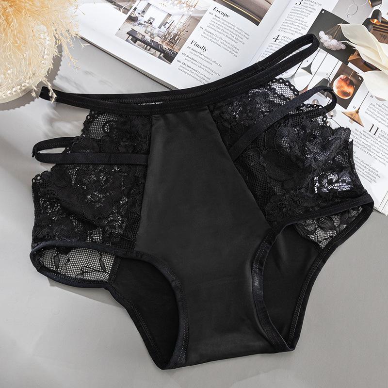 Damen Frühling und Sommer Sexy Spitze Leopardenmuster mit hohlem hohlem atmungsaktivem hohen Bund reiner Baumwollschritt Unterwäsche