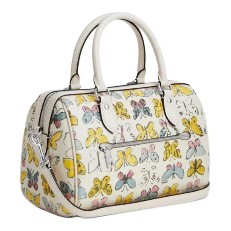 COACH Rowan 25 Butterfly Pattern All Over Print Coated Canvas Shoulder Crossbody Handbag Medium Women's Silver