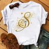 A Letter Combination Tshirt with a Custom Name Suitable for Short Sleeved Women's Clothing with Gold Diamond Letter Font ABCDEF