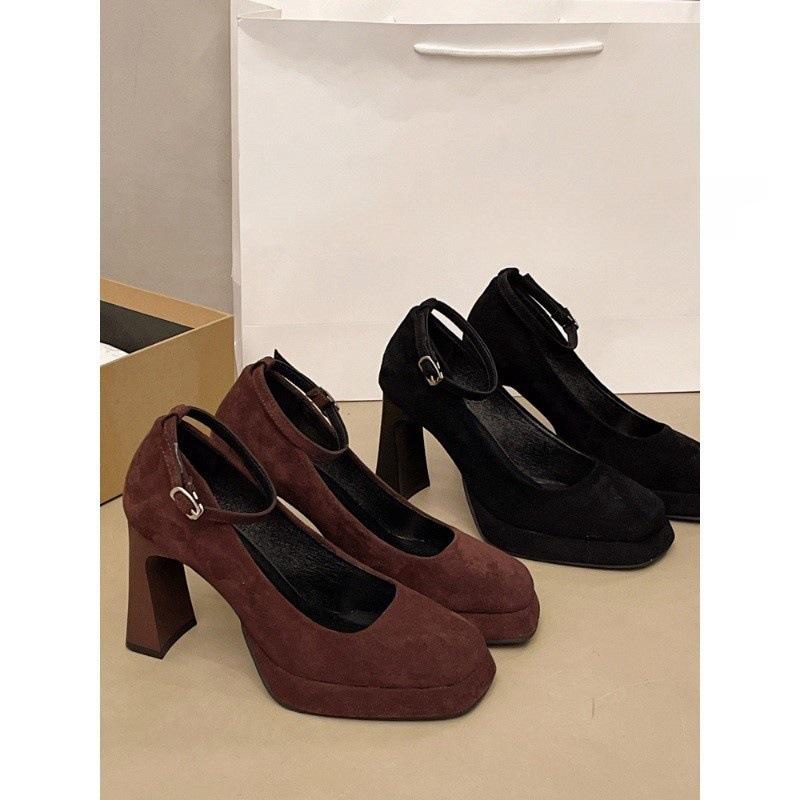 Mary Jane shoes women's French retro word with high heels elegant celebrity temperament shallow mouth heightening waterproof table single shoes
