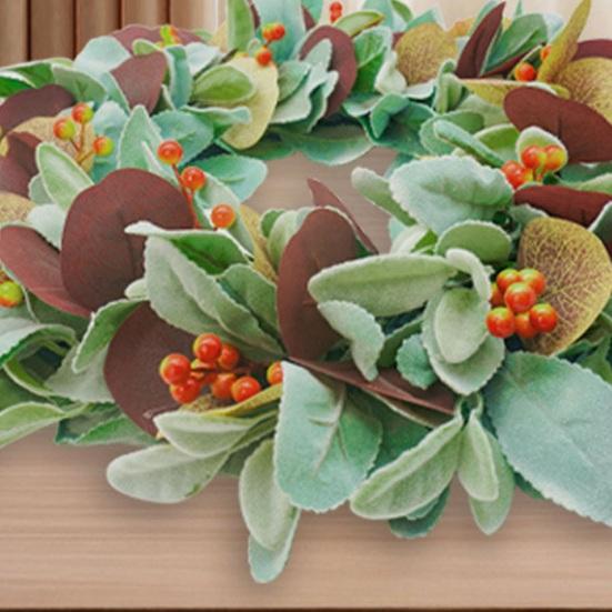 Herbstkranz für Haustür Herbst Künstlicher Kranz mit Lammöhrchen Blättern Eukalyptusblättern für Innen Außen Bauernhaus Wand Fensterdeko