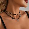 Gothic Plane Pendant Necklace Layer Black Beaded Charm Spikes Necklaces Crystals Cubic Zirconia Faith Jewelry for Women