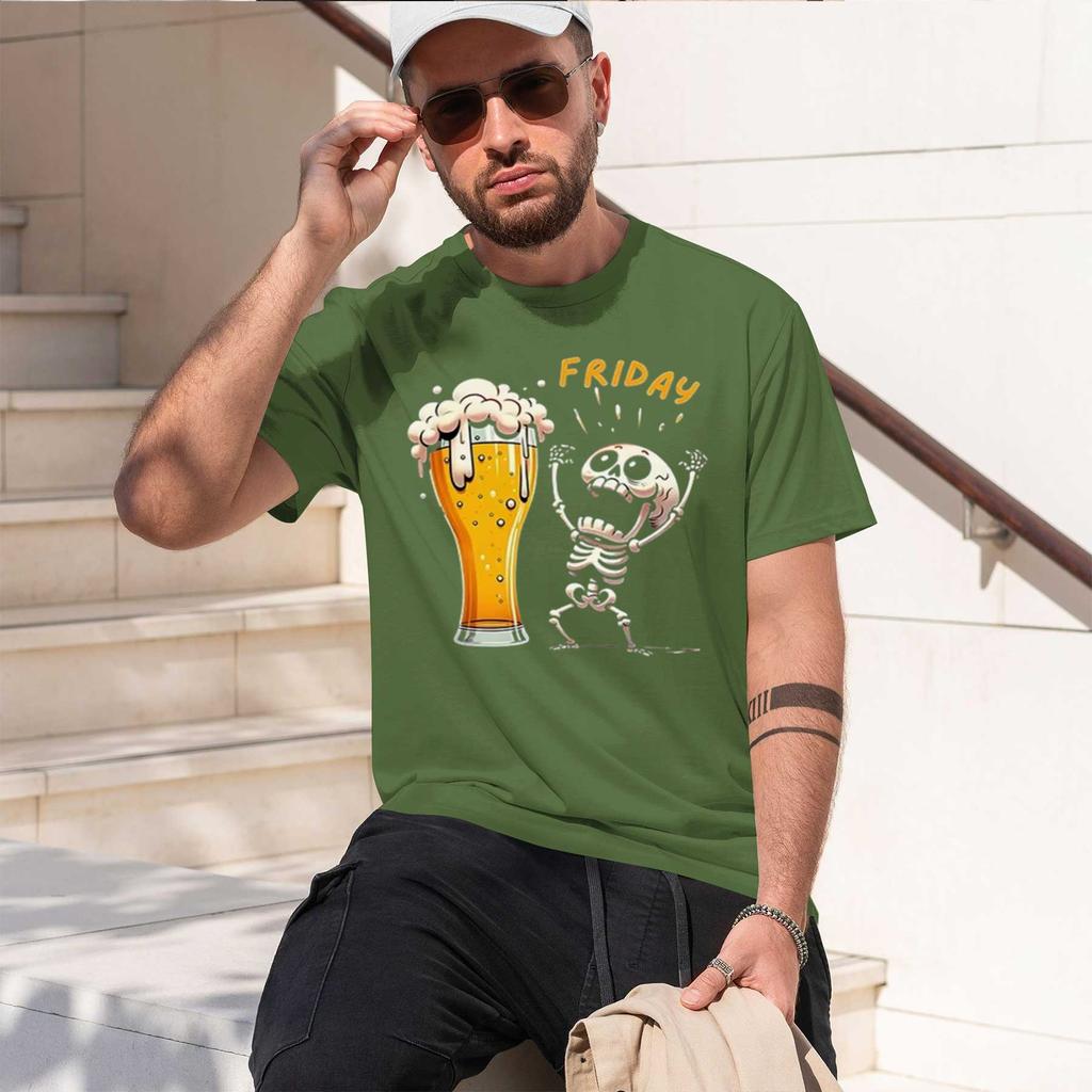 2026 New Model Unisexs T Shirt Skeleton Enjoying Friday Beer Day Tees Unisex Tshirt Finally Friday For Beer Lovers Male Clothes Shor