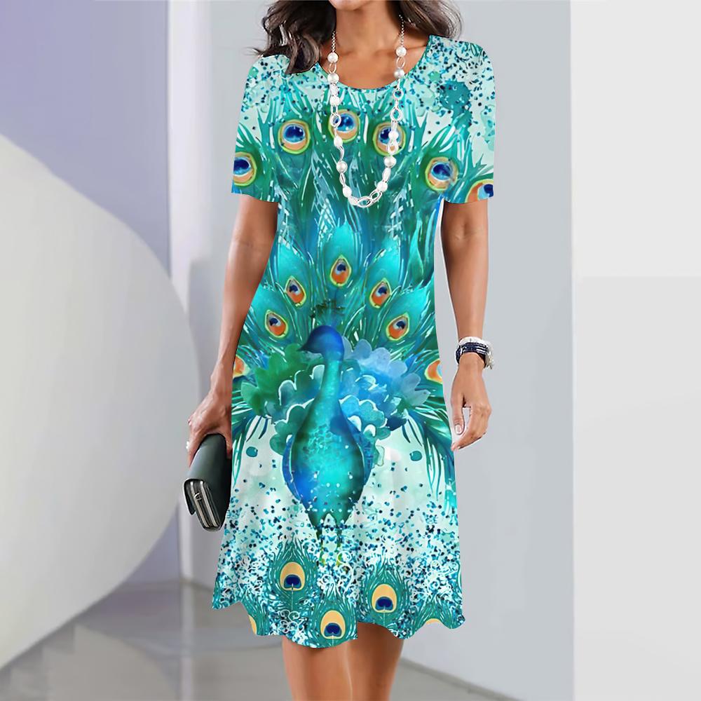 Summer Elegant and Beautiful Short-sleeved Dress Women Harajuku Blouse Holiday Clothing Fashion Loose Round Neck Ladies Dress