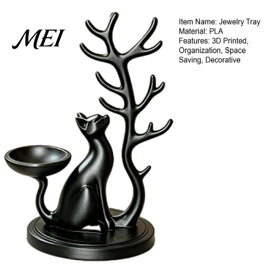 Small Countertop Organizer Cute Cat Tree Branch Jewelry Organizer, 3D Printed Earring Bracelet Hair Gifts for Lovers Tie Storage Holder, Decorative