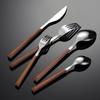 Nerezová ocel 430 rukojeť s imitací dřeva, západní příbory, pětidílná sada nožů, vidliček a lžic