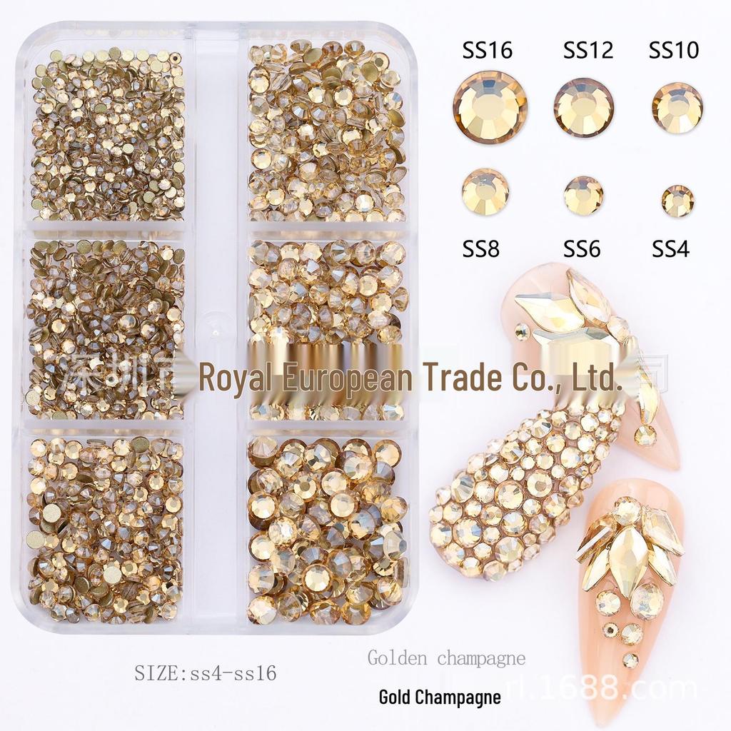 Nail Art Rhinestones: Mixed Color AB Light Pink Champagne Glass Set - Six Grids