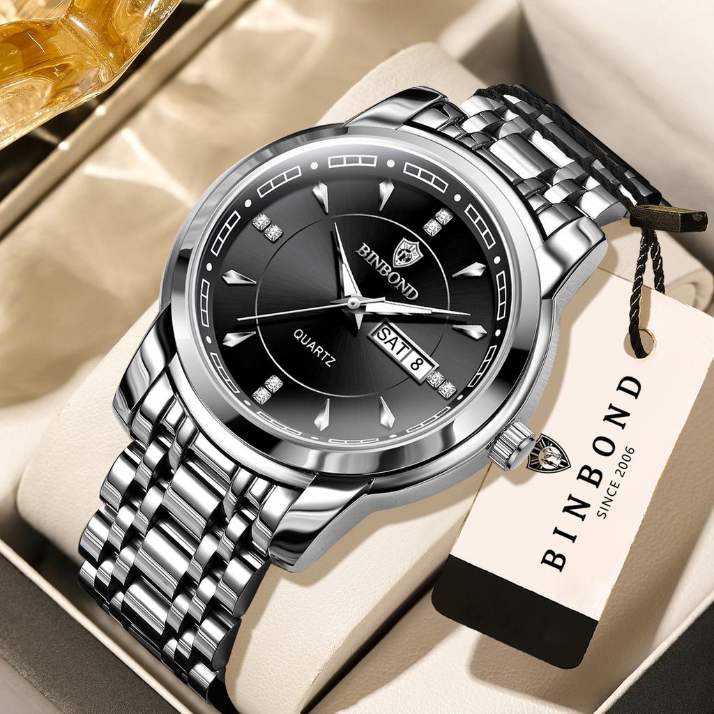 BINBOND Orginal Brand Luxury Quartz Wristwatches For Men Luminous Waterproof Week Display Auto Date Men's Watch Casual Reloj