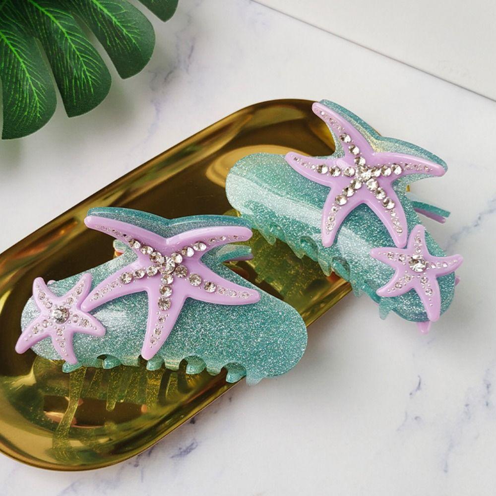 Rhinestone Acetate Hair Claw Acetic Acid Large Shark Clip Cute Starfish Hair Grab Clip  Daily