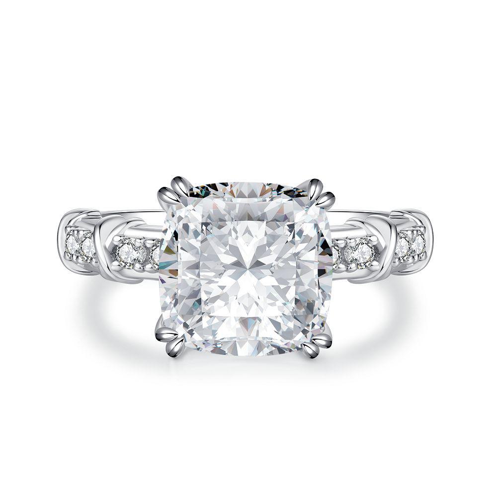 Exquisite S925 Silver Square Sugar High Carbon Diamond Women's Ring with Aquamarine Accent - Bold European/American Style.