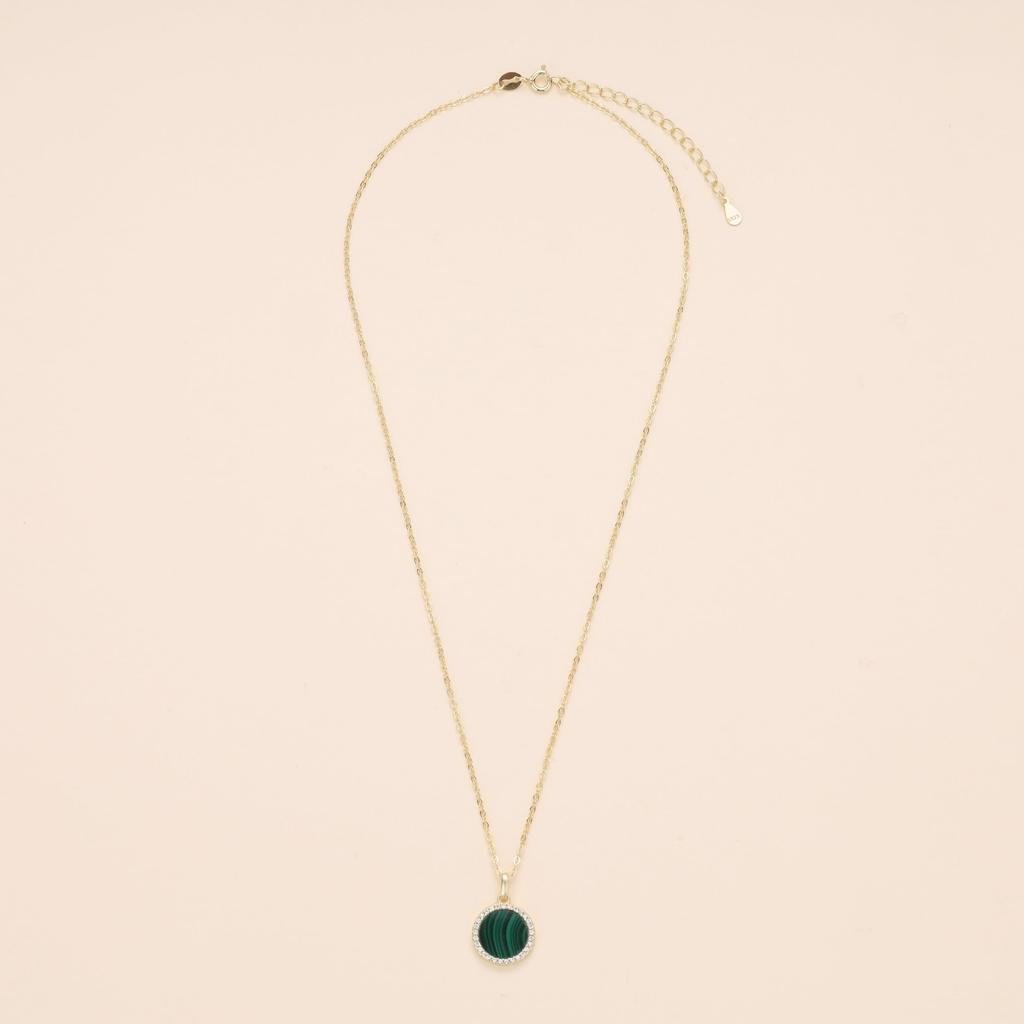 [KOAI] Zirconia Bead Malachite Healing Power Stone Necklace for Women