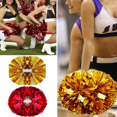 Double-headed Metallic Pom Poms Cheerleading Flower Ball with Handle Team Sports Spirit Party
