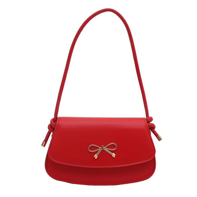 Korean Niche Bow Women's Bag New Trendy and Fashionable Shoulder Bag French Solid Color Underarm Bag