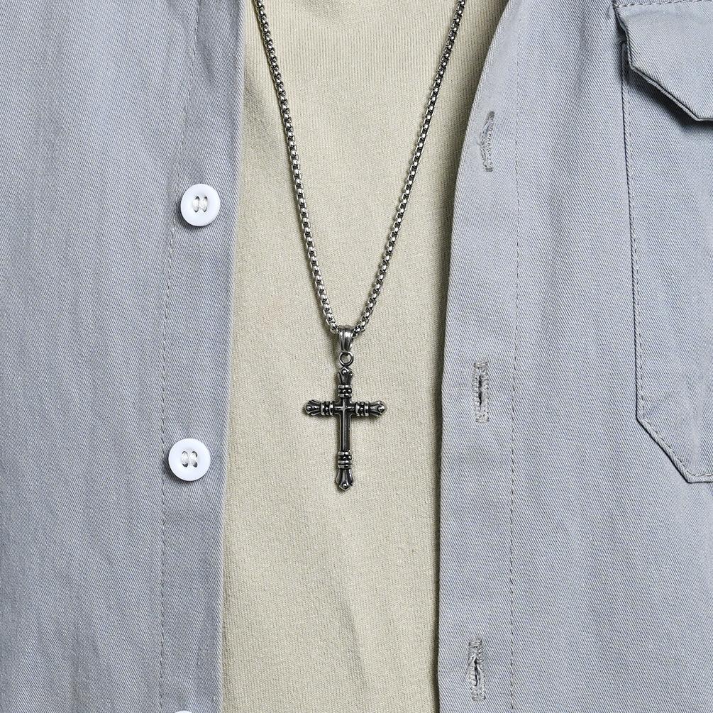 Vintage Punk Titanium Steel Cross Necklace Men's Niche Personality Trend Wear Stainless Steel Pendant Accessories