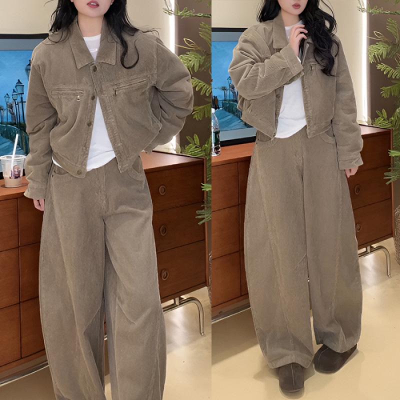 

Casual Street Style Long-Sleeve Jacket & Pants Two-Piece Set for Autumn/Winter L хакі