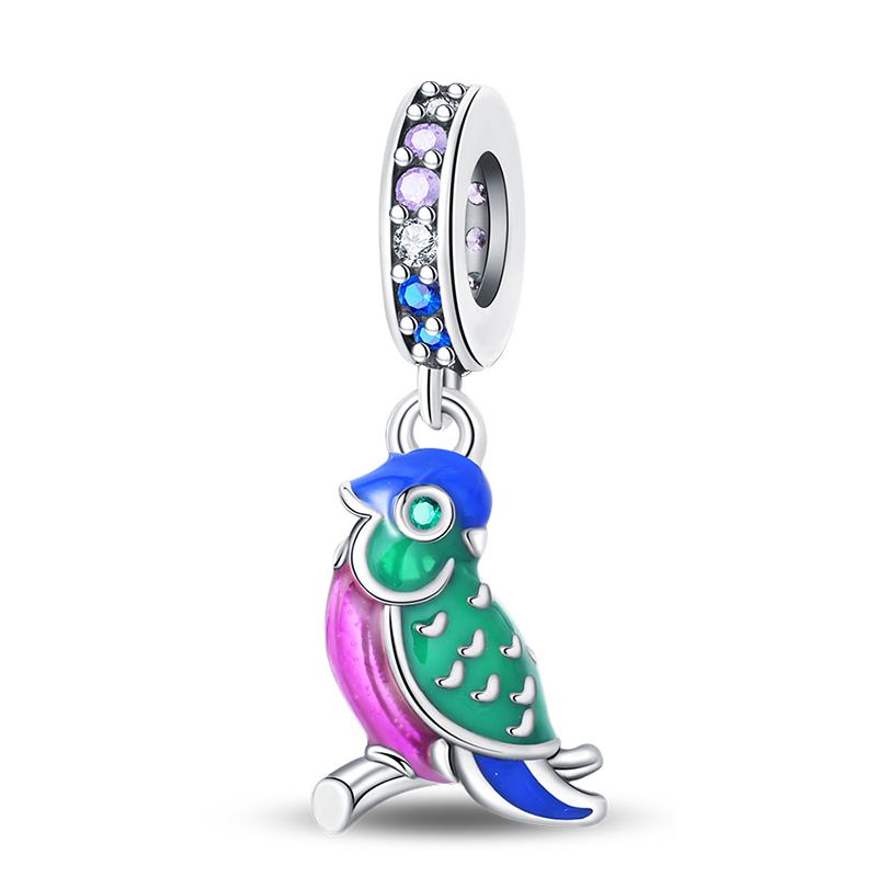 Trendy 925 Silver Large Billed Bir White Dove Parrot Feather Charms Beads Fit Pan 925 Original Bracelets DIY Luxury Fine Jewelry