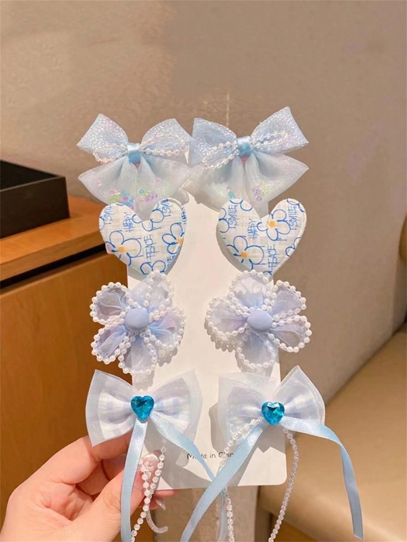 

1 женская весенняя новая заколка для волос с сеткой, жемчужным цветком, бантом любви и длинными лентами, аксессуары для волос Size fits all