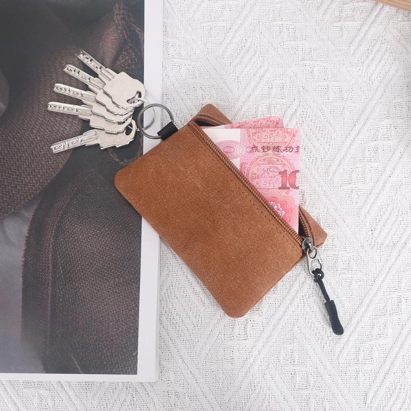 Canvas Mini Coin Wallet Bag Solid Color Zipper Key Bag Money Pocket Purse Women Men Small Card Holder Change Coin Purses Wallet