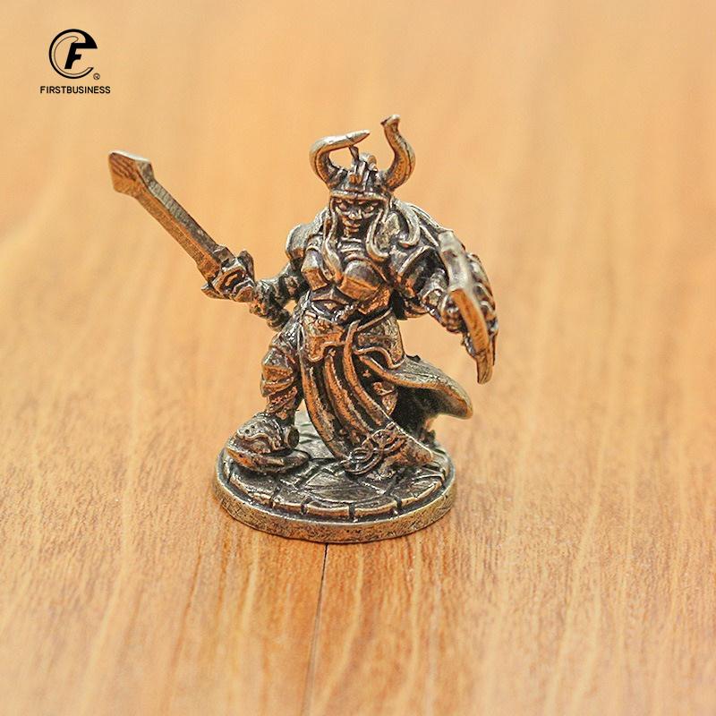 Vintage White Brass Miniature Dwarf Warrior Statue Desktop Board Game Warrior Model Toy Boys Desk Decorative Ornament Craft Gift