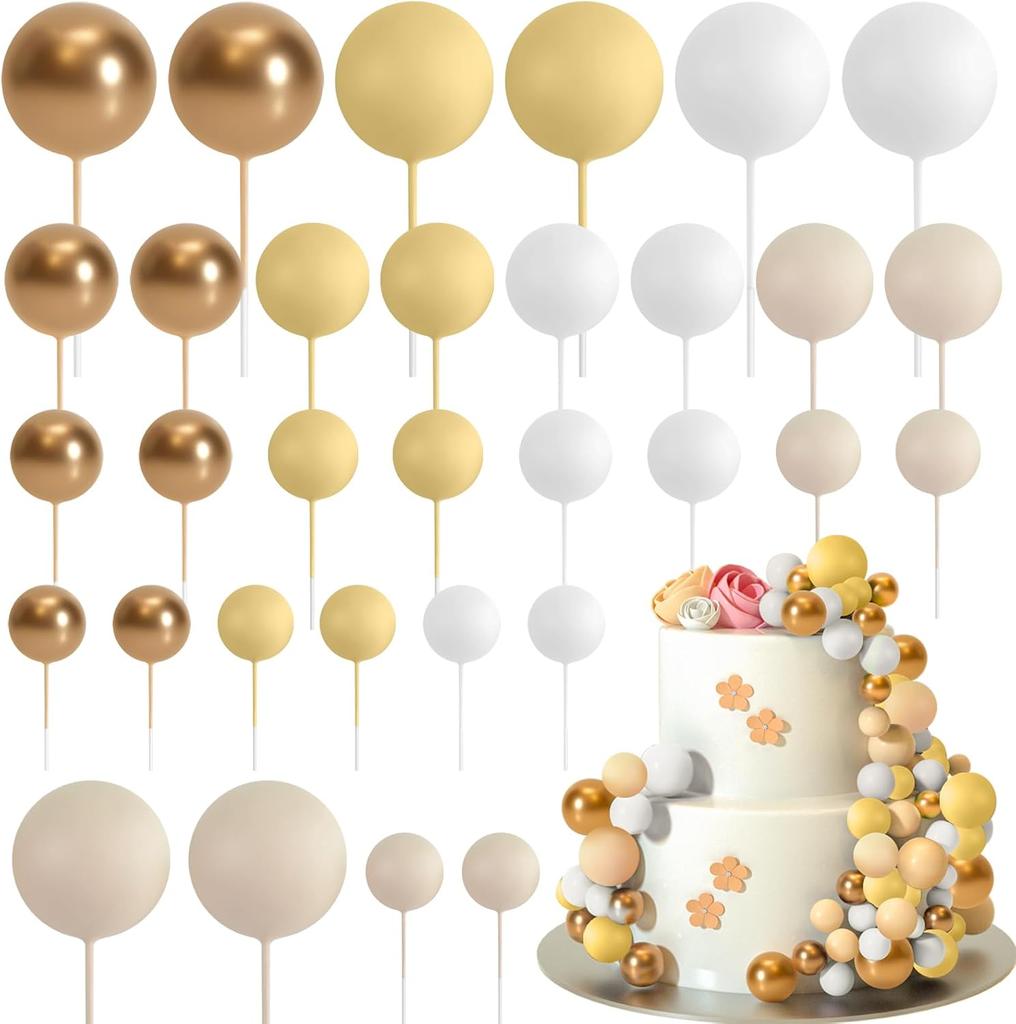 32Pcs Christmas Ball Cake Topper Decorations Foam Balls Cake Picks Cake Topper Balls Cake Decorations for Wedding Party Birthday
