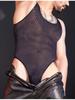 Men Stripe Bodysuit Tops Sexy Sheer Elastic Sleeveless Bulge U Pouch Sheath Tights See Through Shaper Wear One Piece Man Onesie