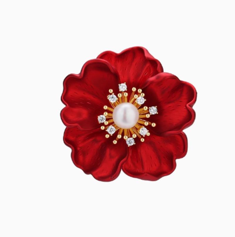 Fashion Red Flower Brooch for Women Female Jewelry Party Wedding Office Decoration Coat Scarf Lapel Pins Gifts