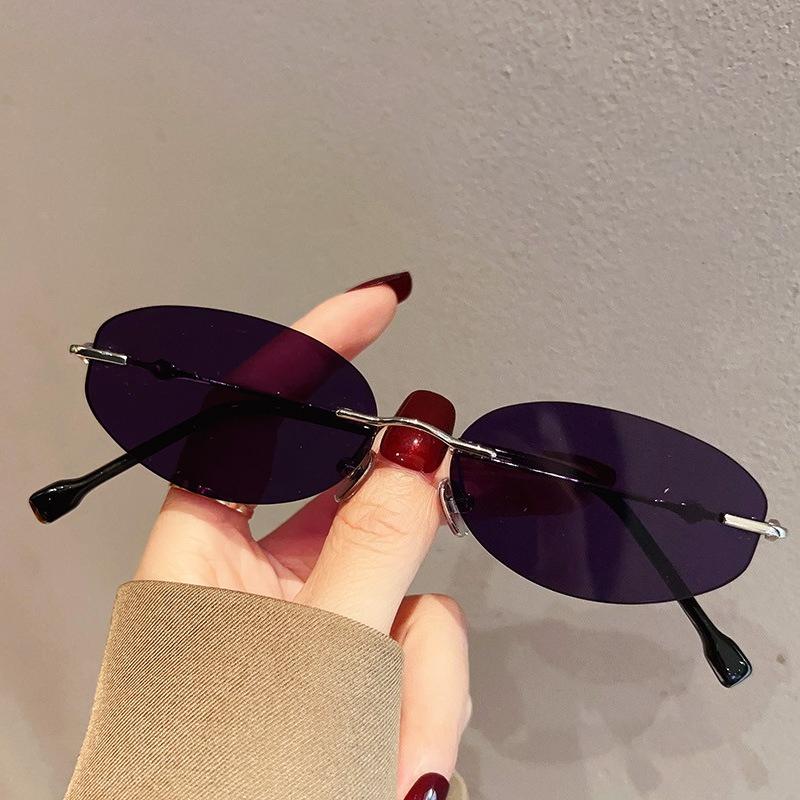 Women's INS Style Frameless Oval Sunglasses Ultra-Lightweight Comfort Ladies Stylish Eyewear Shades UV400 Outdoor Travel Eyewear