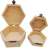 2 Pack Plain Unfinished Wooden Box, Hexagon Unpainted Wooden Jewellry Box DIY Storage Chest Treasure Case for Home Table Decoration